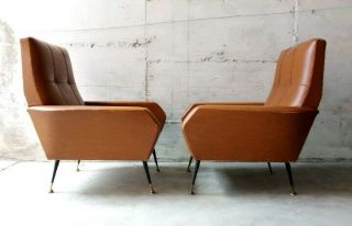 MID CENTURY SET by MARCO ZANUSO PAIR LOUNGE CHAIRS,  GIO PONTI ITALY 50s 3