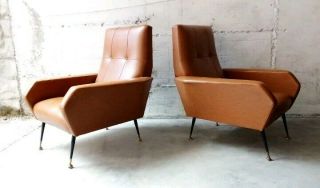 MID CENTURY SET by MARCO ZANUSO PAIR LOUNGE CHAIRS,  GIO PONTI ITALY 50s 6