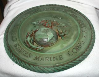 Vintage U S Marine Corps,  Dept.  Of The Navy Brass Plaque Heavy Patina 13 " Nr
