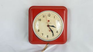 Vintage General Electric Wall Clock 2h08 Square Red Dome Glass Face