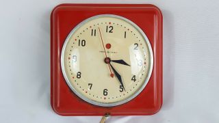 Vintage General Electric Wall Clock 2H08 Square RED Dome Glass Face 2