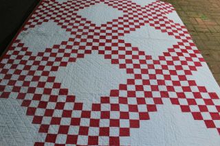 Antique/vintage Farmhouse Red & White Irish Chain Quilt