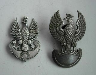 2 Polish Poland Wwi Army In France Blue Army Eagle Badge Full Size Badges
