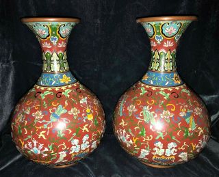 LARGE ANTIQUE CHINESE CLOISONNE VASES QING 10