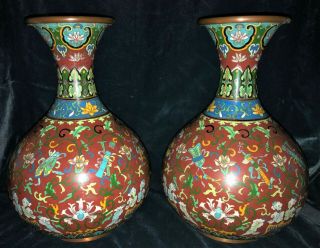 Large Antique Chinese Cloisonne Vases Qing