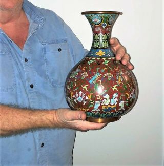 LARGE ANTIQUE CHINESE CLOISONNE VASES QING 2