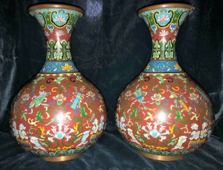 LARGE ANTIQUE CHINESE CLOISONNE VASES QING 3