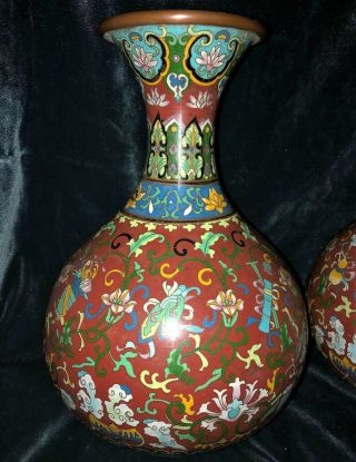 LARGE ANTIQUE CHINESE CLOISONNE VASES QING 9