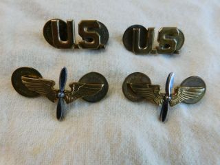 Wwii Usaaf Officer U.  S.  & Wing & Prop Collar Insignia Amico Matched Set