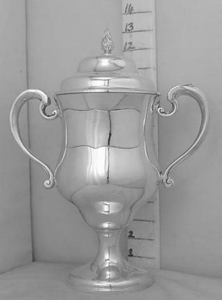 317 Good Sized Antique English Sterling Silver Trophy Loving Cup And Cover