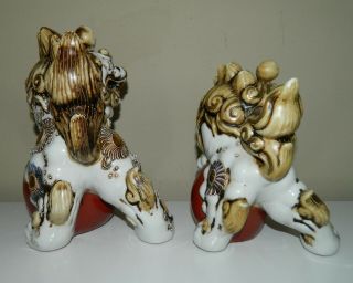 2 Feng Shui,  Foo Dogs Lion Pottery,  Gold Gilt Beautifully Painted On Ball 4