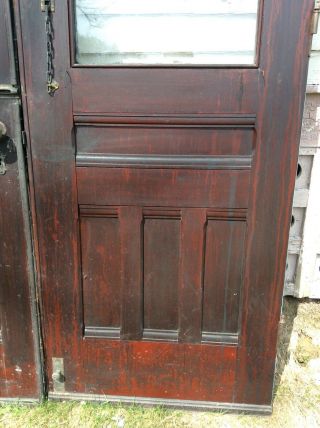 90” X 60” X 1 3/4” Pair Antique Mahogany Wood Double Entry Doors W / Glass 4