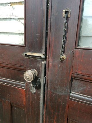 90” X 60” X 1 3/4” Pair Antique Mahogany Wood Double Entry Doors W / Glass 6