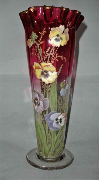 Legras Hand Painted Gilt Glass Vase Pansy And Leaves Days