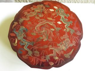 Antique Chinese Marriage Box Red Lacquer with Dragon Motif 15 