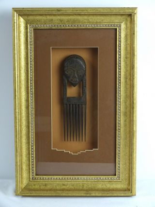 Antique African Womens Haircomb Carved Wood Figural In Custom Framing Africa