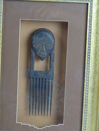 Antique African Womens Haircomb Carved Wood Figural in Custom Framing Africa 3