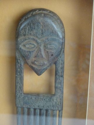 Antique African Womens Haircomb Carved Wood Figural in Custom Framing Africa 4