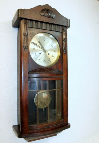 Antique Wall Clock Chime Clock Regulator 1920th Piece With Convex Glass