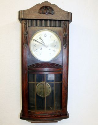 Antique Wall Clock Chime Clock Regulator 1920th piece with convex glass 2