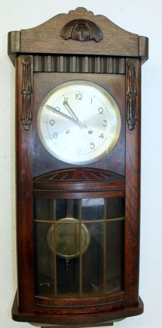 Antique Wall Clock Chime Clock Regulator 1920th piece with convex glass 5