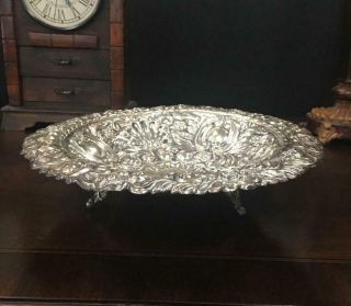Ornate Victorian Sterling Silver Repousse Footed Bowl 457.  3 Grams Large 11.  25 "