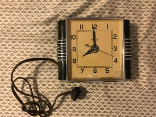 Vintage Black Art Deco Chrome Hammond Synchronous Wall Clock Original/working