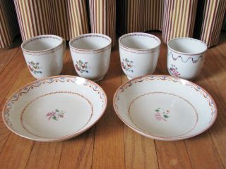 Group Of 4 Late 18th Century Chinese Export Porcelain Cups & Saucers