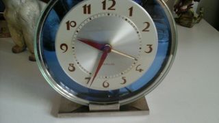 Vintage Westclox Andover S2 - L Art Deco Chrome & Glass W/Blue Halo Shelf Clock 7
