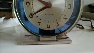 Vintage Westclox Andover S2 - L Art Deco Chrome & Glass W/Blue Halo Shelf Clock 8