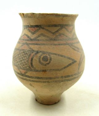 Authentic Ancient Indus Valley Terracotta Jar W/ Fish Motif - L735