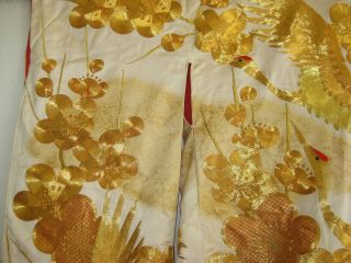 Vintage Japanese White Gold Silk Embroidered Cranes Full Ceremonial Kimono Robe 11