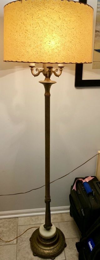 5’ Antique Floor Lamp With Porcelain Base With Shade 4 Bulb