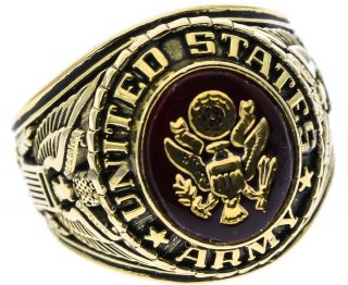 Us Army Mens Ring 6 Carat Simulated Ruby 18k Gold Overlay Size 9