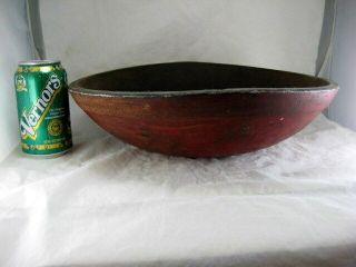 Vtg Antique Farmhouse Red Wooden Dough Bowl Out Of Round Oval 14.  5x14 Primitive