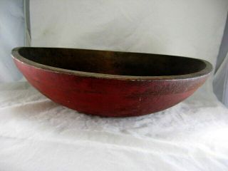 VTG Antique Farmhouse Red Wooden Dough Bowl Out of Round Oval 14.  5x14 Primitive 4