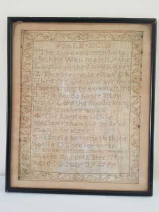 1794 Sampler - Georgian - 10yr - Old Maria Boycott July 27 Antique Embroidery Psalm