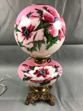 Antique Banquet Oil Lamp Hand Painted Floral Gone With The Wind Gwtw
