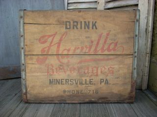 Antique Vintage 1947 John Harvilla Beverages Wood Crate Case Box Minersville Pa
