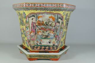 Estate Fine Big China Chinese Famille Rose Porcelain Planter Tray Scholar Art