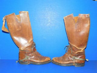 Antique Vtg Leather Calvary Strap Buckle Boots Military Spurs Lace Guards Mens