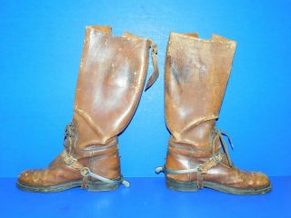 Antique Vtg Leather Calvary Strap Buckle Boots Military Spurs Lace Guards Mens 3