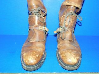 Antique Vtg Leather Calvary Strap Buckle Boots Military Spurs Lace Guards Mens 5