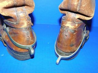 Antique Vtg Leather Calvary Strap Buckle Boots Military Spurs Lace Guards Mens 6