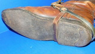 Antique Vtg Leather Calvary Strap Buckle Boots Military Spurs Lace Guards Mens 7