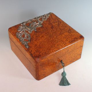 19th C French Burl Wood Veneer Box With Bird Decoration