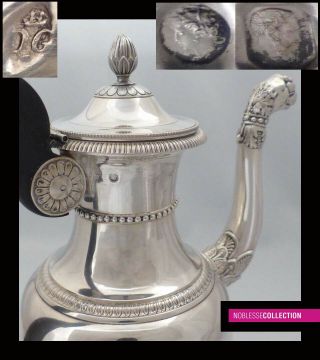 ANTIQUE 1820s FRENCH STERLING SILVER COFFEE POT 11.  2 in.  Empire Paris 1819 - 1838 7