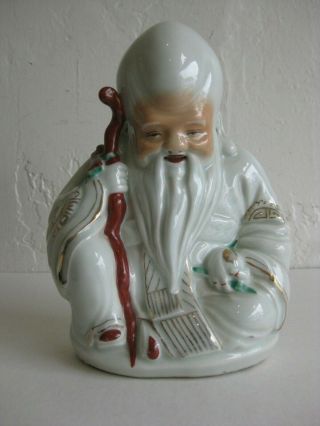 Fine Old Antique Chinese Immortal Deity Painted Porcelain Statue Figure Signed