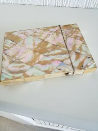 Antique Mother Of Pearl Hinged Calling Card Case Box C1880