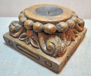 Old Antique Fine Hand Carved Wooden Pillar Base Column Candle Stand